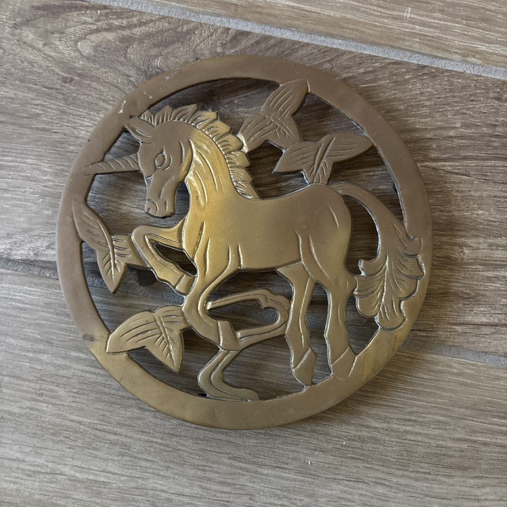 Vintage Brass Unicorn Trivet/Plant Stand/Wall Decor